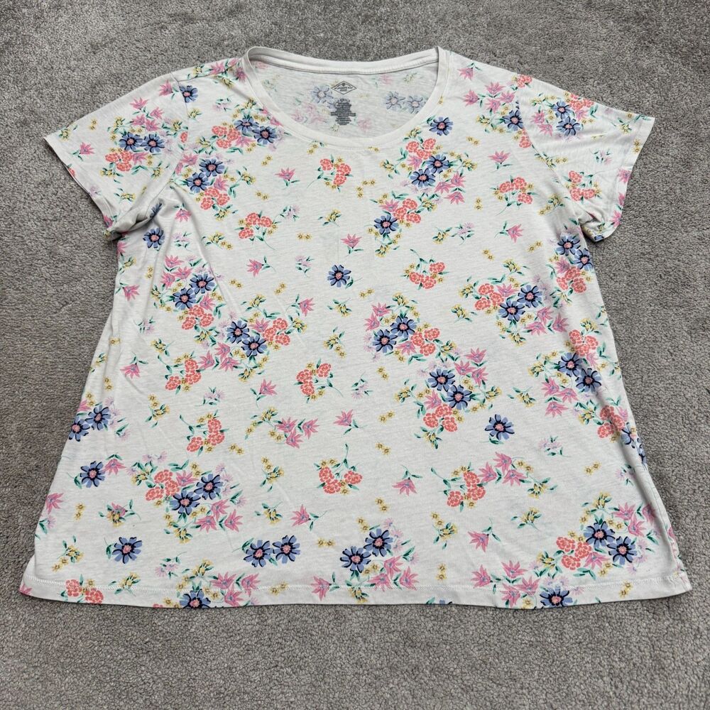 St. John's Bay Floral Short Sleeve T-Shirt Womens 2XL White Pink Crew Neck Tee